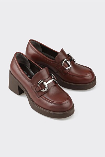 Elle Shoes Kahve Deri Kadın Topuklu Ayakkabı