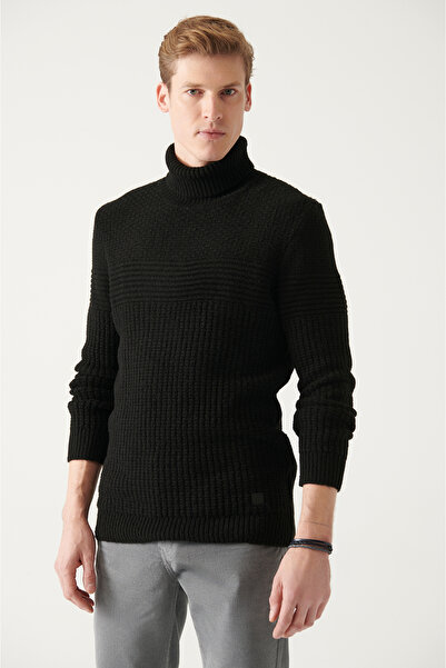 Avva Schwarzer, strukturierter Rollkragenpullover für Herren A22Y5023