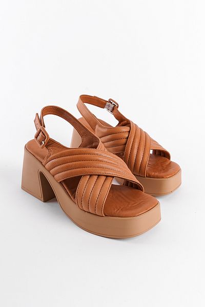 Capone Outfitters Dámské sandály na platformě z pravé kůže s křížovým páskem
