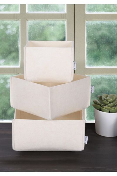 HOMİNG Multi-Purpose 3 Piece Felt Organizer Basket Set Hmy-6268