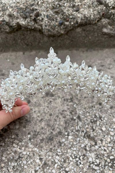 Hobigram Aldonsa Silver Bridal Henna Crown Special Occasion Accessory Women's Crown Hair Accessory – Crown, Crystal Stone