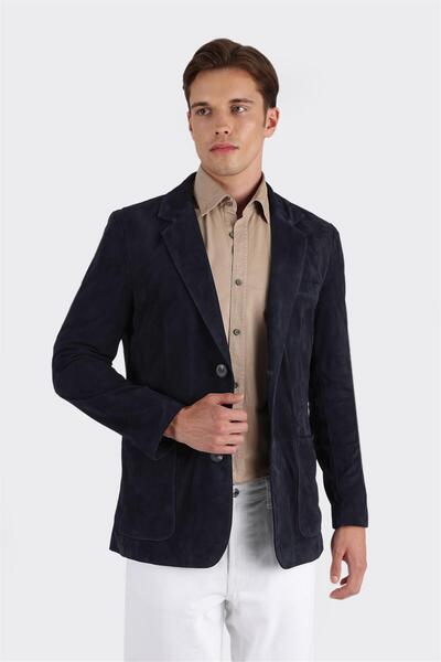 Elle Shoes Lacivert Deri Erkek Ceket