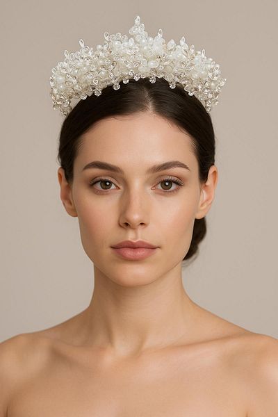 Hobigram Aldonsa Silver Bridal Henna Crown Special Occasion Accessory Women's Crown Hair Accessory – Crown, Crystal Stone