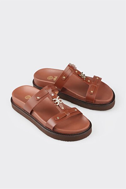 Elle Shoes Kahve Deri Kadın Spor Terlik