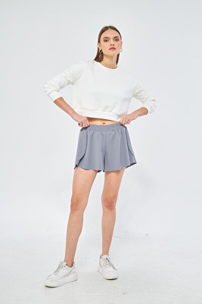 Chandraswear Gray Women's Sports Shorts - 2-Layer Flared Skirt, Leggings with Shorts 2in1 - Rane