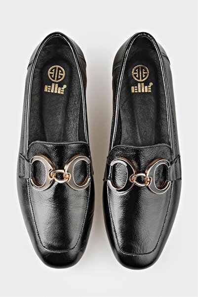 Elle Shoes Siyah Deri Kadın Loafer