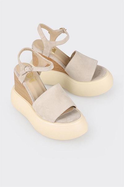 Elle Shoes Beige Women's Wedge Heel Sandals