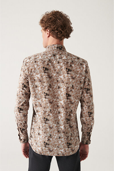 Avva Мъжка риза от 100% памук с абстрактен камел мотив A22Y2013