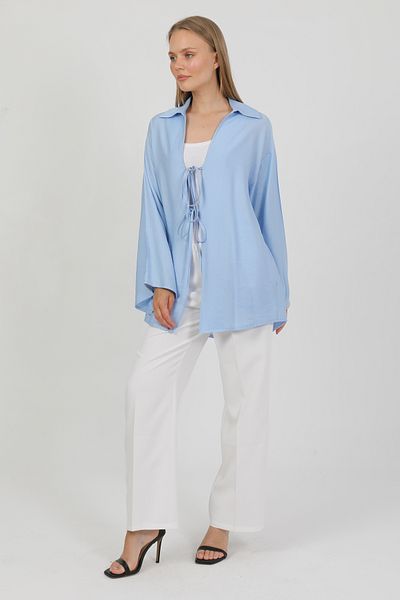PASTELASTORE Kimono de damă din țesătură naturală de viscoză, cu buzunare și șireturi 1167 – model ușor, fluid, fluid, de vară