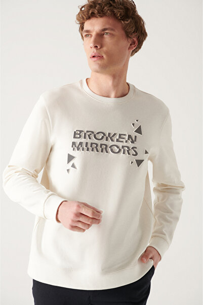 Avva Men's White Crew Neck 3 Thread Ribbed Sweatshirt A22Y1245