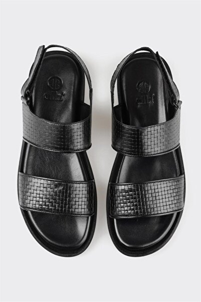 Elle Shoes Černé kožené pánské sandály