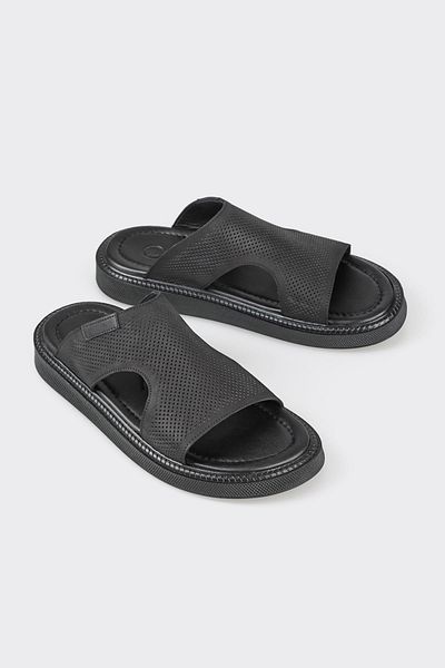 Elle Shoes Black Leather Men's Slippers