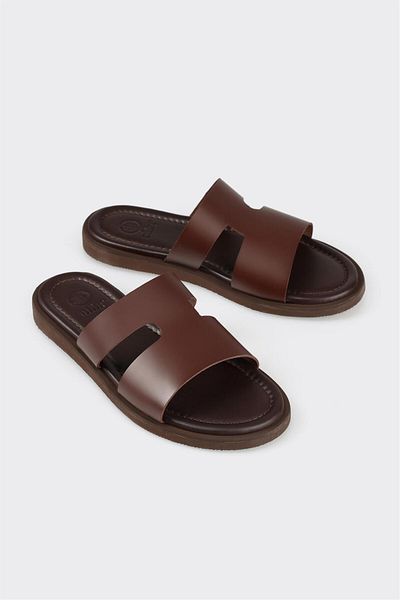 Elle Shoes Brown Leather Men's Slippers