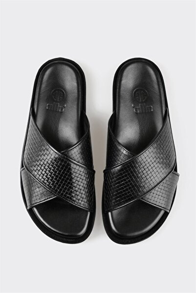 Elle Shoes Black Leather Men's Slippers