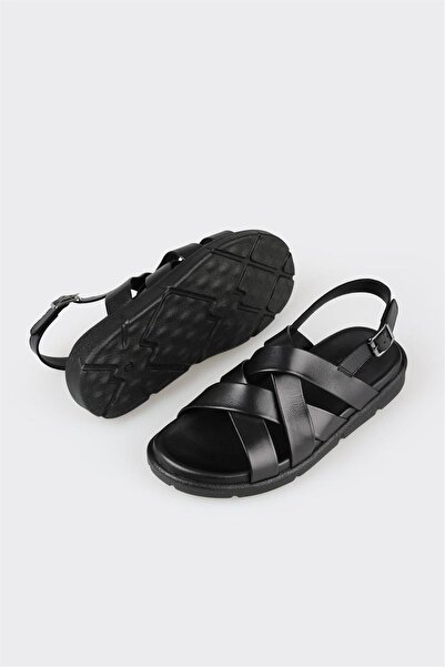 Elle Shoes Black Leather Men's Sandals