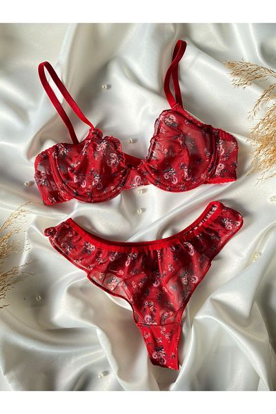 MOONDE Red Floral Bralet Set (Bra&Tanga)