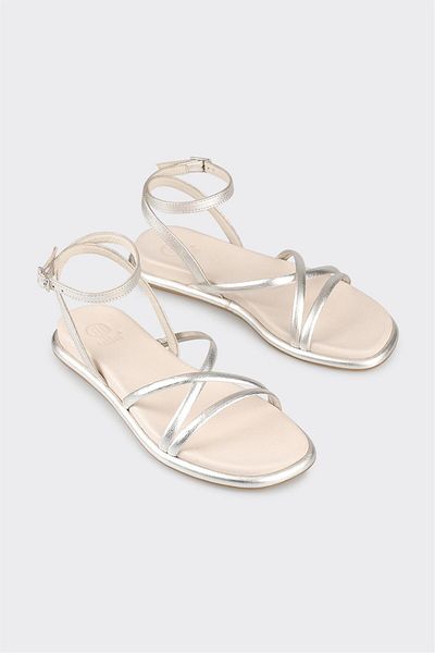 Elle Shoes Lame Leather Women's Flat Sandals