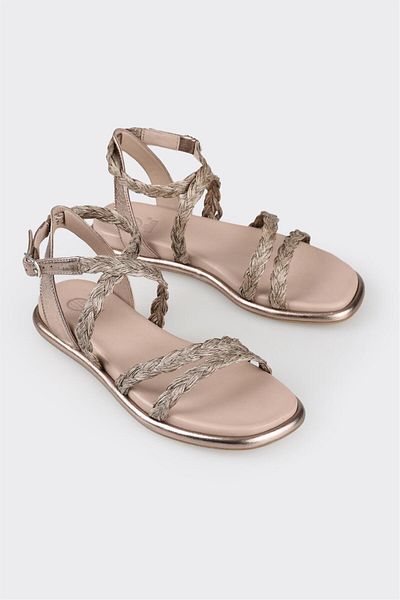 Elle Shoes Platinum Leather Women's Flat Sandals