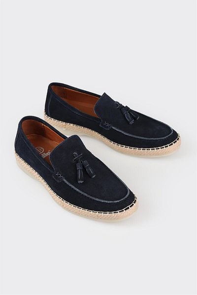 Elle Shoes Navy Blue Leather Men's Espadrille