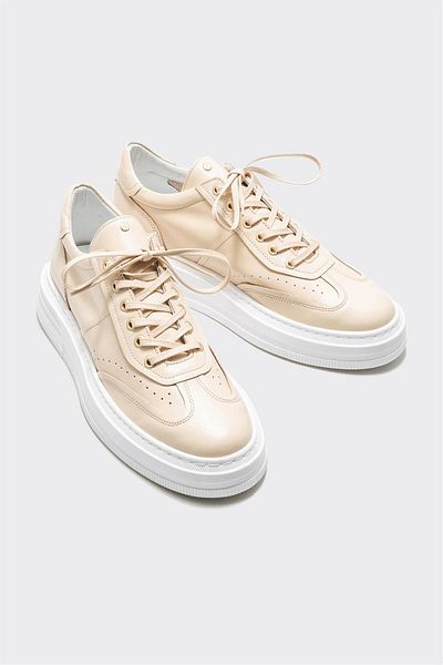 Elle Shoes Beige Leather Men's Sports Shoes