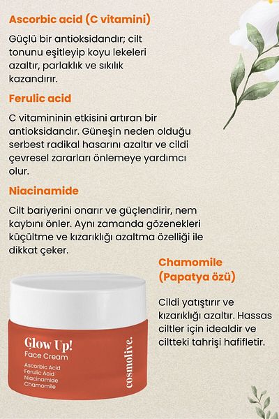 Cosmolive Brightening Face Cream with Ascorbic Acid and Ferulic Acid - Niacinamide Moisturizing