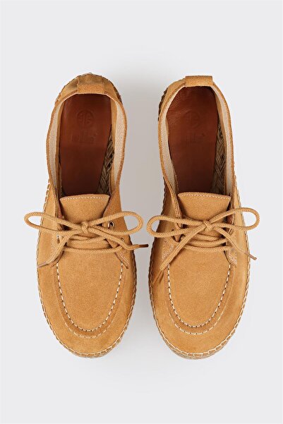 Elle Shoes Camel Deri Kadın Espadril