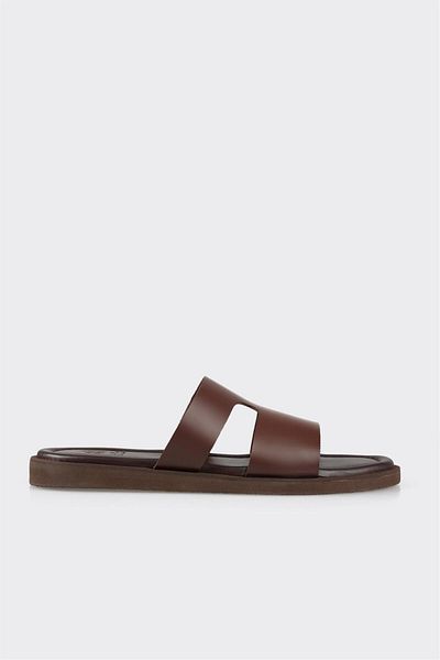 Elle Shoes Brown Leather Men's Slippers