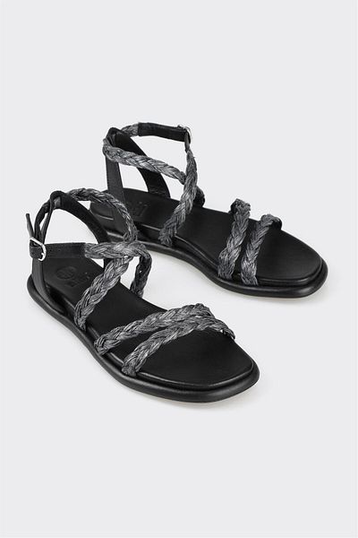 Elle Shoes Black Leather Women's Flat Sandals