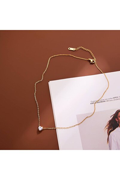 çelik takı design قلادة أنيقة على شكل قلب باللون الذهبي لا تسبب التحسس