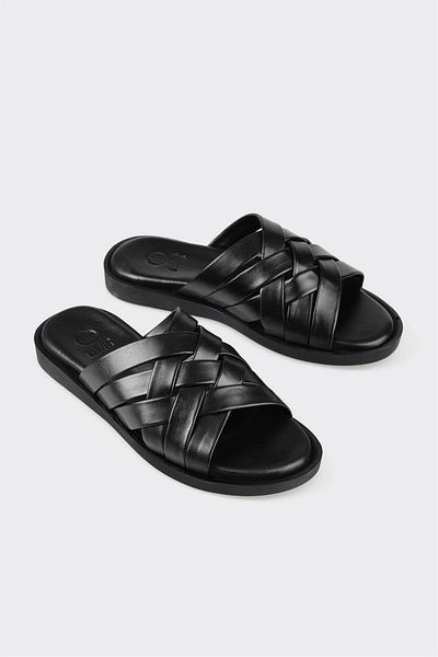Elle Shoes Black Leather Men's Slippers