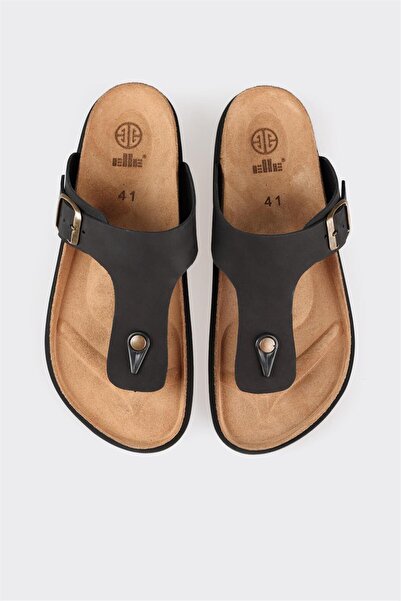 Elle Shoes Siyah Deri Erkek Terlik