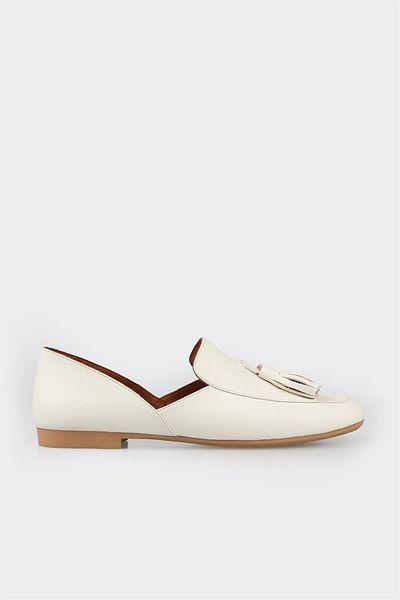 Elle Shoes Ecru Leather Women's Loafer