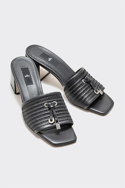 Elle Shoes Black Leather Women's Heeled Slippers