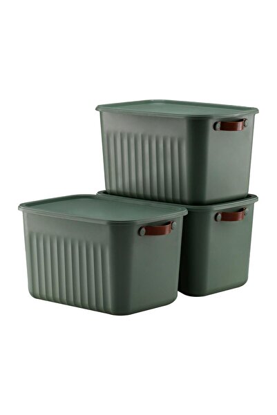 nouray 3lü Set Mega Boy 20lt Çok Amaçlı Düzenleyici Kapaklı Kutu, Organizer Haki