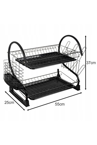 WELSMAR Stackable Dish and Cutlery Drying Rack, Capacity 16 Plates, 55 x 25 x 37 cm, 2 Trays