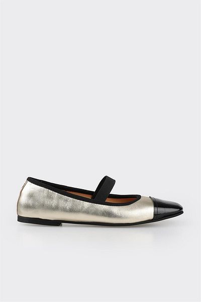 Elle Shoes Gold Leather Women's Flat Shoes