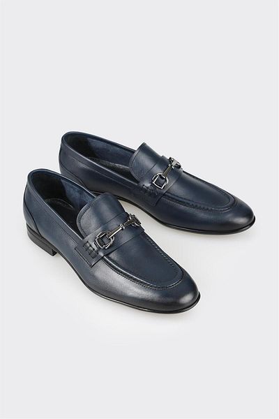Elle Shoes Navy Blue Leather Men's Loafer