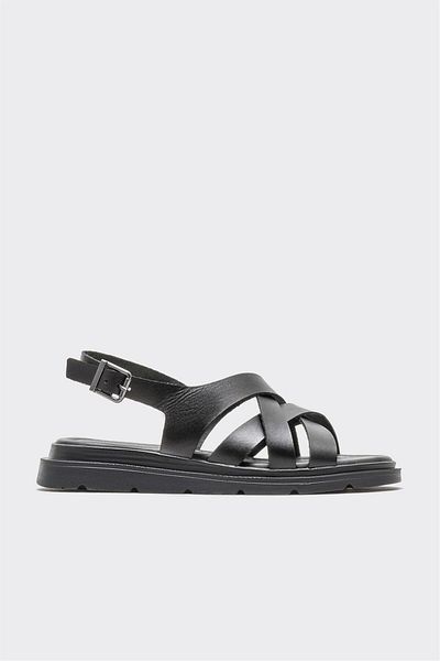 Elle Shoes Sandale plate damă din piele neagră