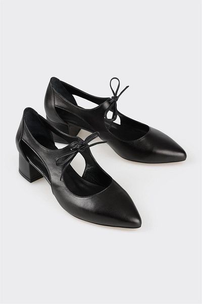 Elle Shoes Black Leather Women's Heeled Shoes
