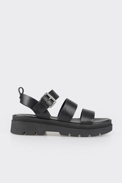 Elle Shoes Black Leather Women's Sports Sandals
