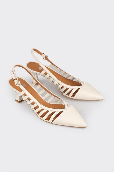 Elle Shoes Ecru Leather Women's Heeled Shoes