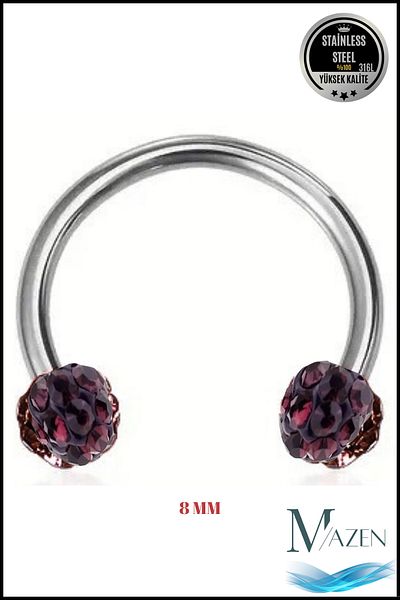 MAZEN Zircon Stone Piercing |   8 mm Plum |   Non-Tarnish Steel |   Cartilage Tragus Lip |   Double Ball