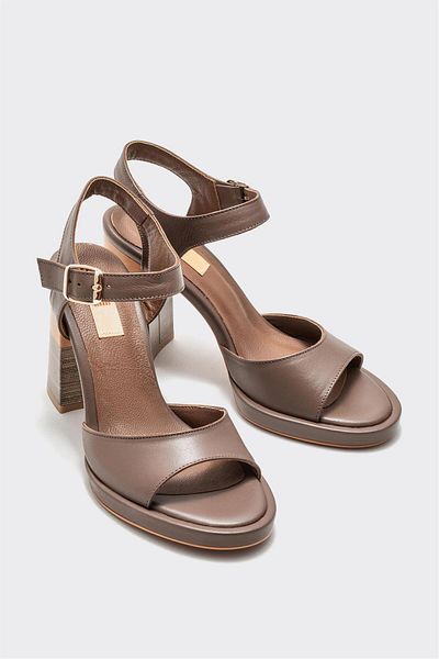 Elle Shoes Brown Leather Women's Heeled Sandals