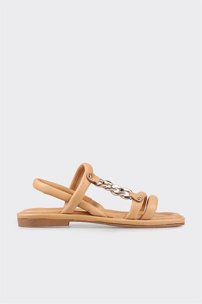 Elle Shoes Natural Leather Women's Flat Sandals