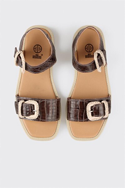 Elle Shoes Καφέ Δερμάτινα Γυναικεία Flat σανδάλια