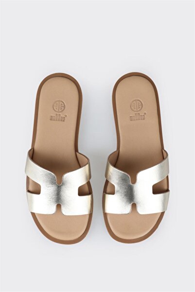 Elle Shoes Gold Deri Kadın Düz Terlik