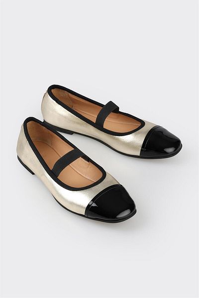Elle Shoes Gold Leather Women's Flat Shoes