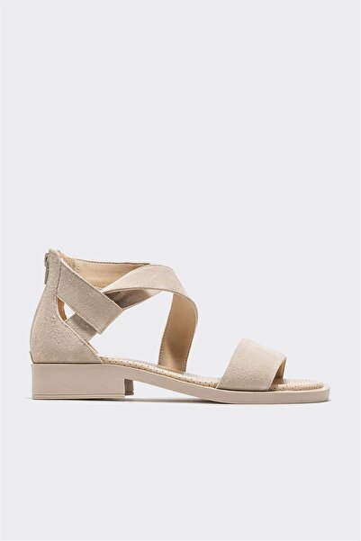 Elle Shoes Bej Deri Kadın Düz Sandalet