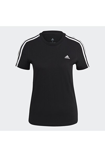 adidas Μαύρο Slim Fit 3-Stripe γυναικείο μπλουζάκι σαλονιού - Gl0784