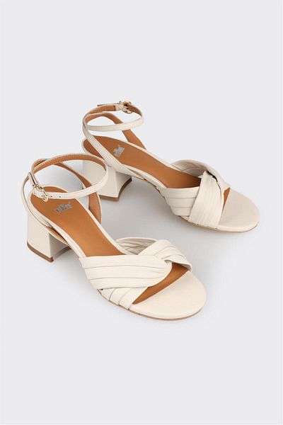 Elle Shoes Ecru Leather Women's Heeled Sandals